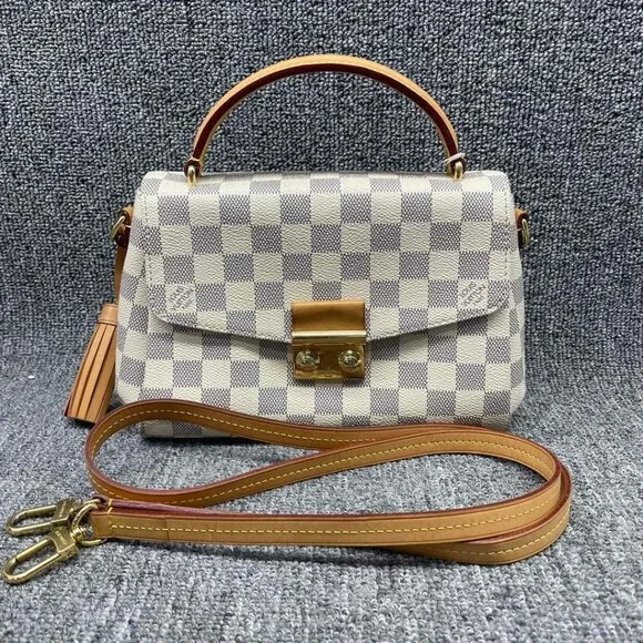 100% Authentic Louis Vuitton Croisette White Damier Azur Canvas Satchel Bag - Picture 1 of 16